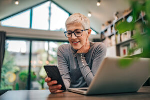 happy woman with cell phone